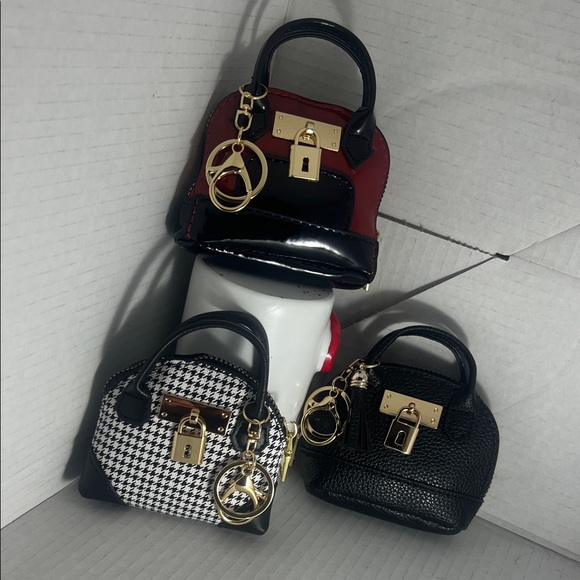 Handbags - Elegant Black and Red Mini Bag with Gold Accents